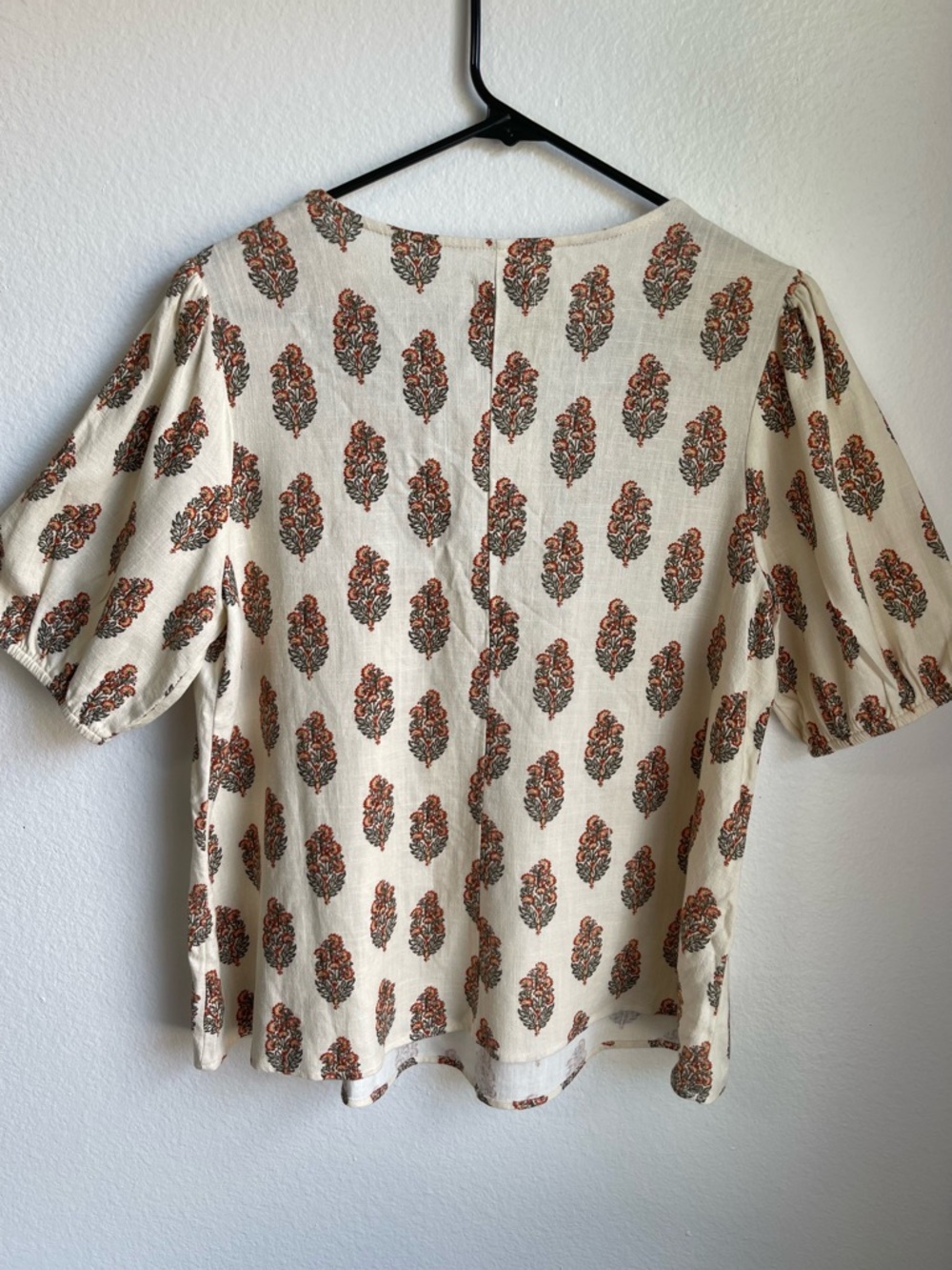 Wonderly Cream Peasant Top with Rust Floral‎ Motif Cottagecore Boho Size M - Picture 8 of 11